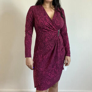 NEW Calvin Klein long sleeve abstract printed faux wrap dress knee length